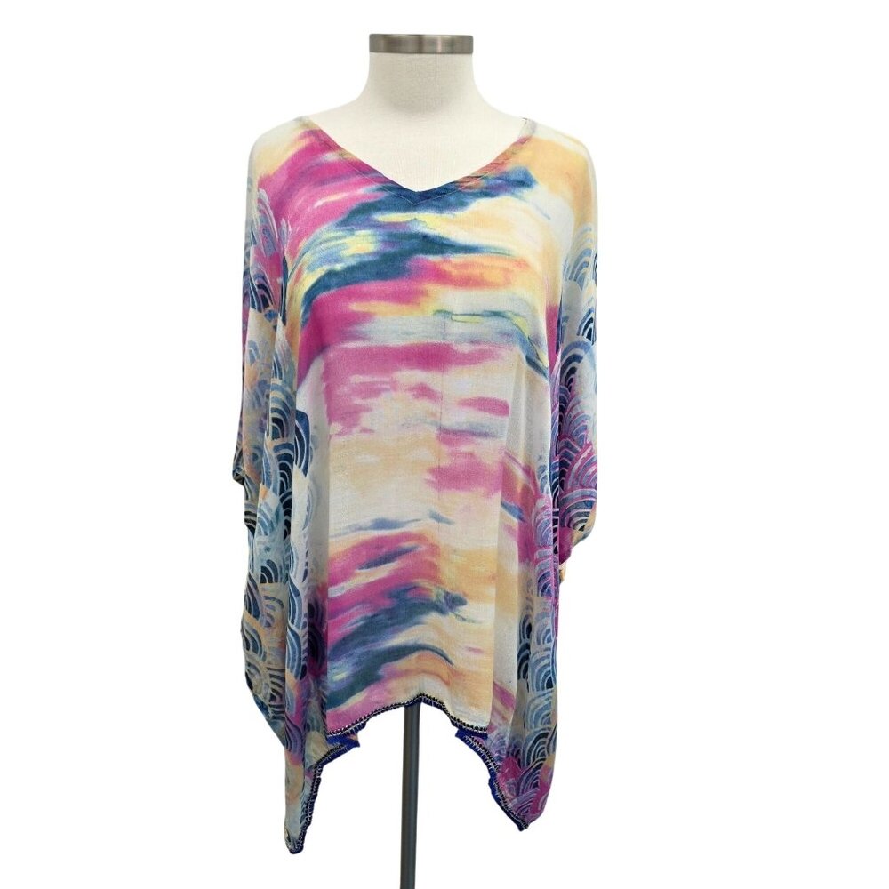 Mona B Womens Watercolor Swimsuit Coverup‎ One Size Sheer Beach Vacation NWT